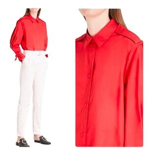 Maje Red Calix Cotton Button Down Blouse
